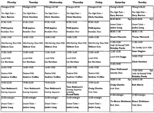 6 Music programme schedule